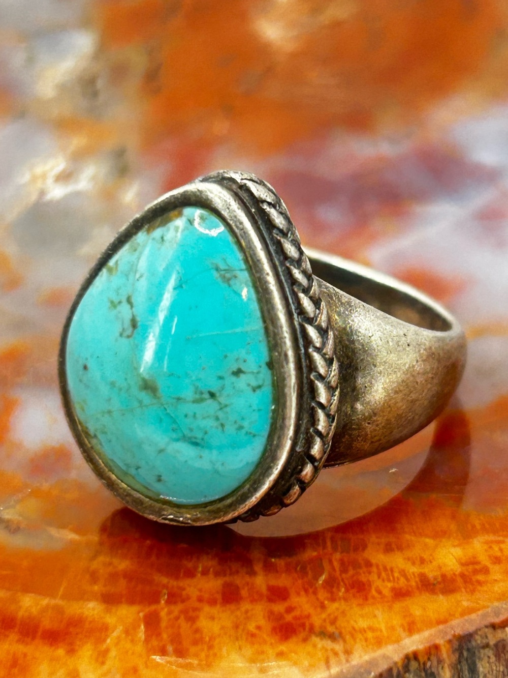 Vintage Sterling Silver Turquoise Ring - Size 7